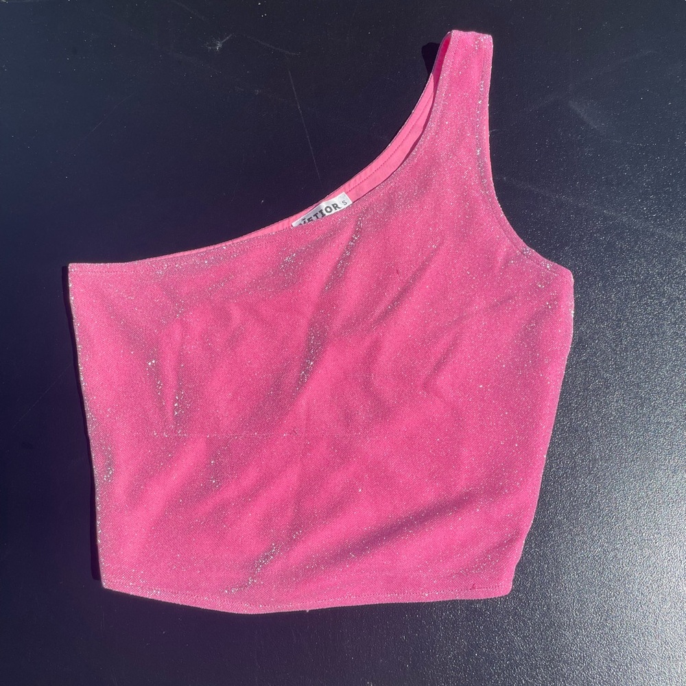 Vetior Glittery Pink One-Shoulder Top, Size Small
